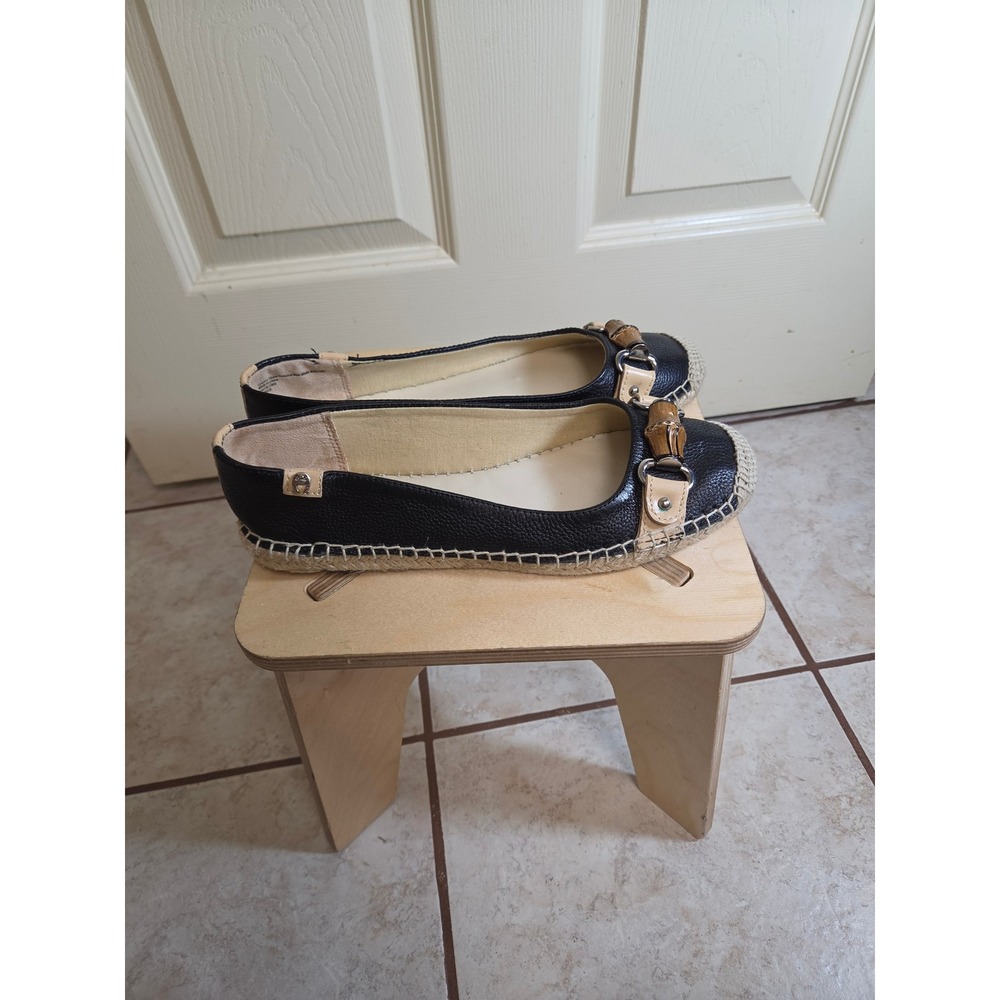 Etienne Aigner Black Leather Bamboo Horsebit Espadrille Flats Shoes Womens 7M